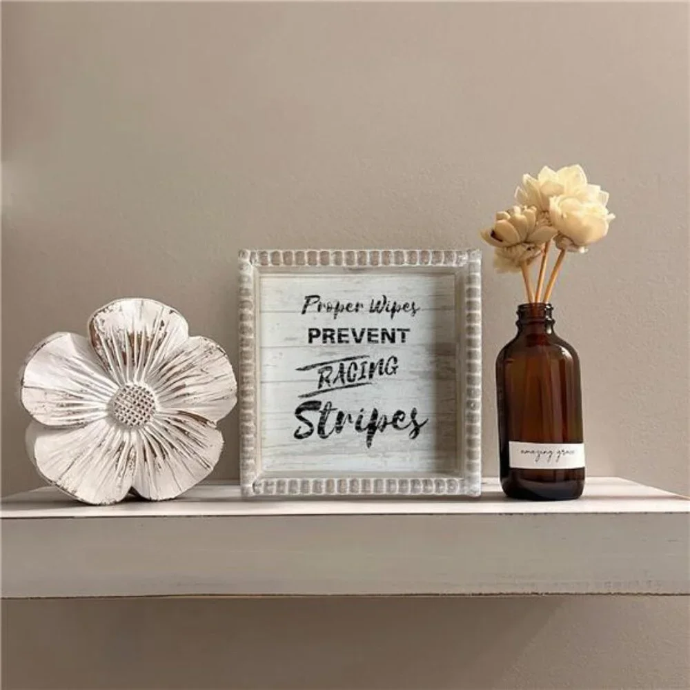 Boho Farmhouse Wooden Framed Bathroom Decor Signs, Funny Restroom Decorative